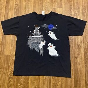 Vintage 90s Halloween‎ Cherokee Shirt Women XL Ghost Castle